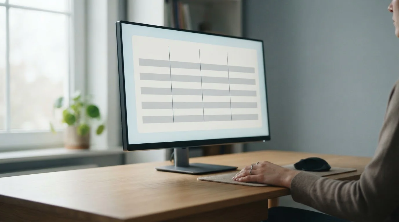 Neutrale Vergleichstabelle auf einem Monitor im Büro