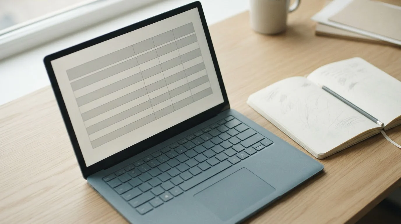 Laptop mit neutraler Vergleichstabelle auf einem ruhigen Schreibtisch