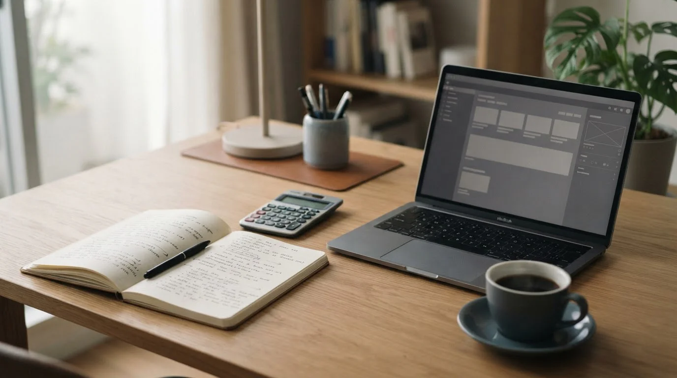 Schreibtisch mit Notizen und Laptop zur Analyse von Wett-Einzahlungsboni