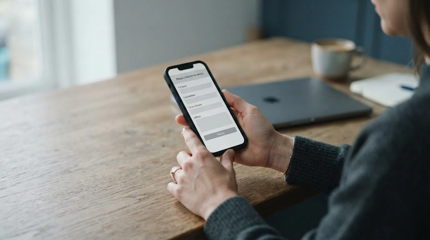 Hände am Smartphone bei der Eingabe eines Codes in einem neutralen Formular
