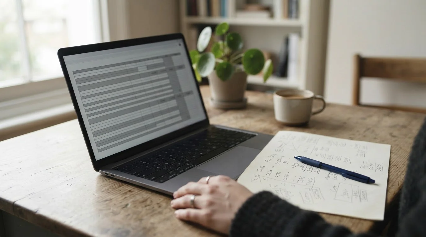 Vergleichstabelle auf einem Laptop neben Notizen zur Wettsteuer