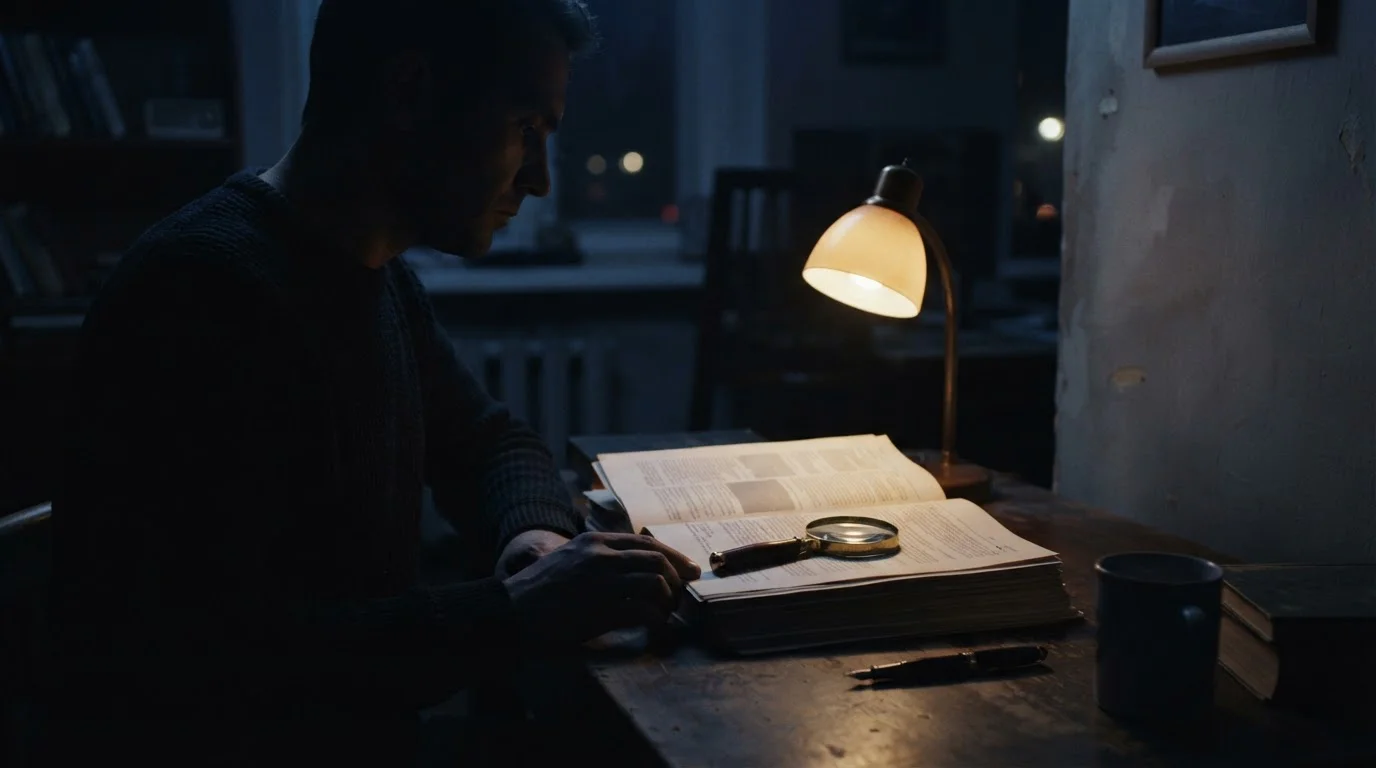 Silhouette einer Person liest bei Lampenlicht die Allgemeinen Geschäftsbedingungen