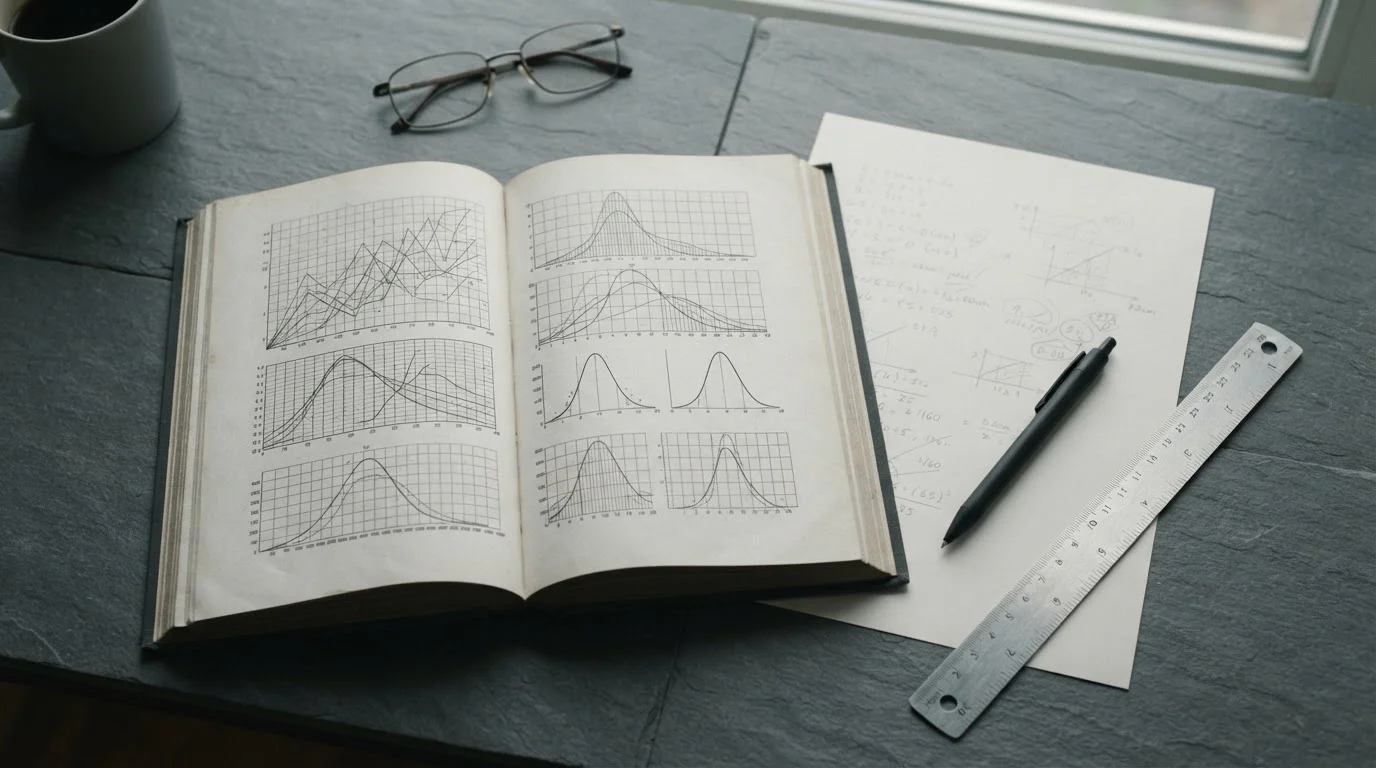 Aufgeschlagenes Buch mit Diagrammen neben einer neutralen Regulierungsnotiz