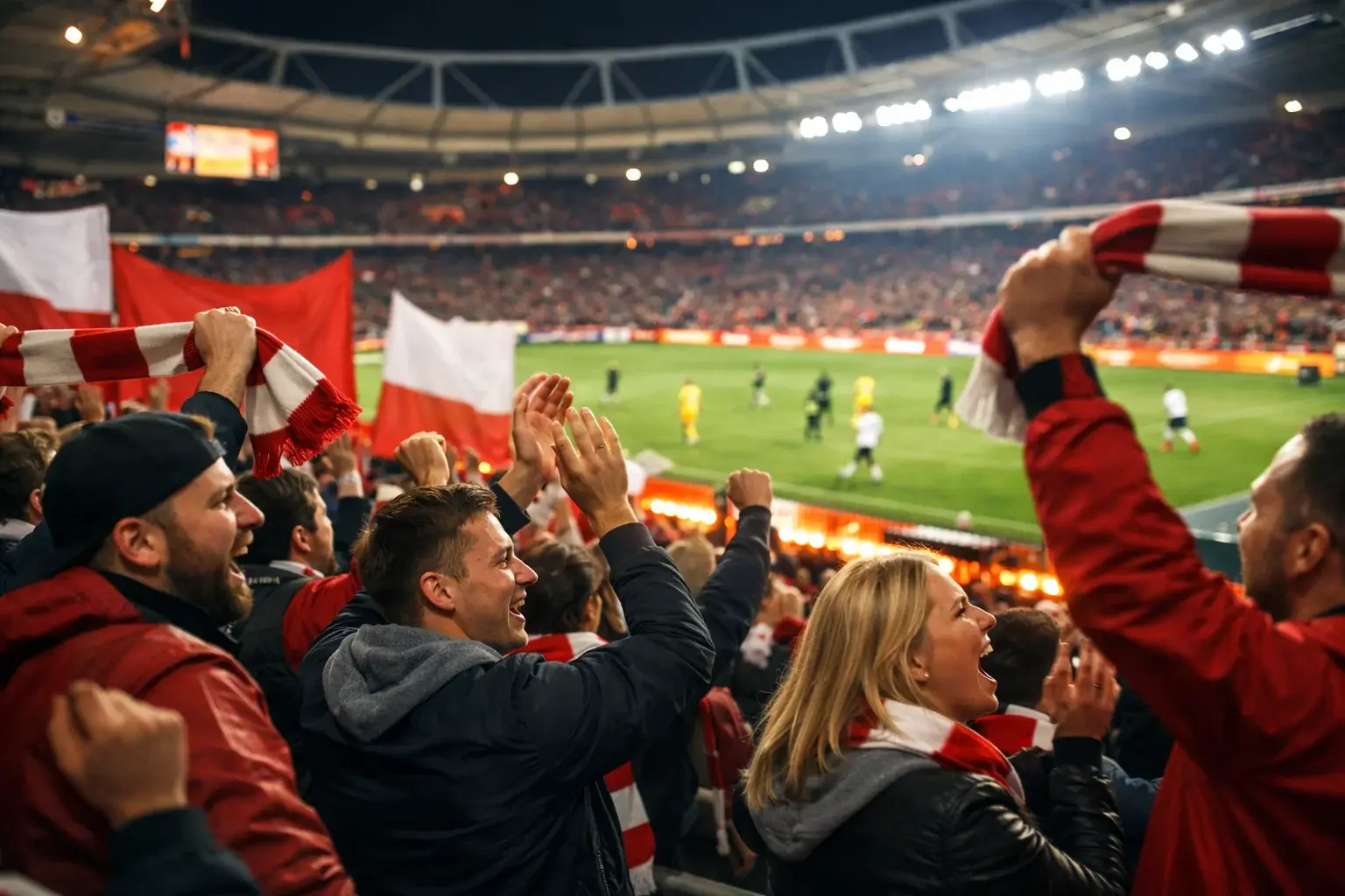 Deutsche Teams in der Europa League – Fans feiern im Stadion mit Schals und Flaggen