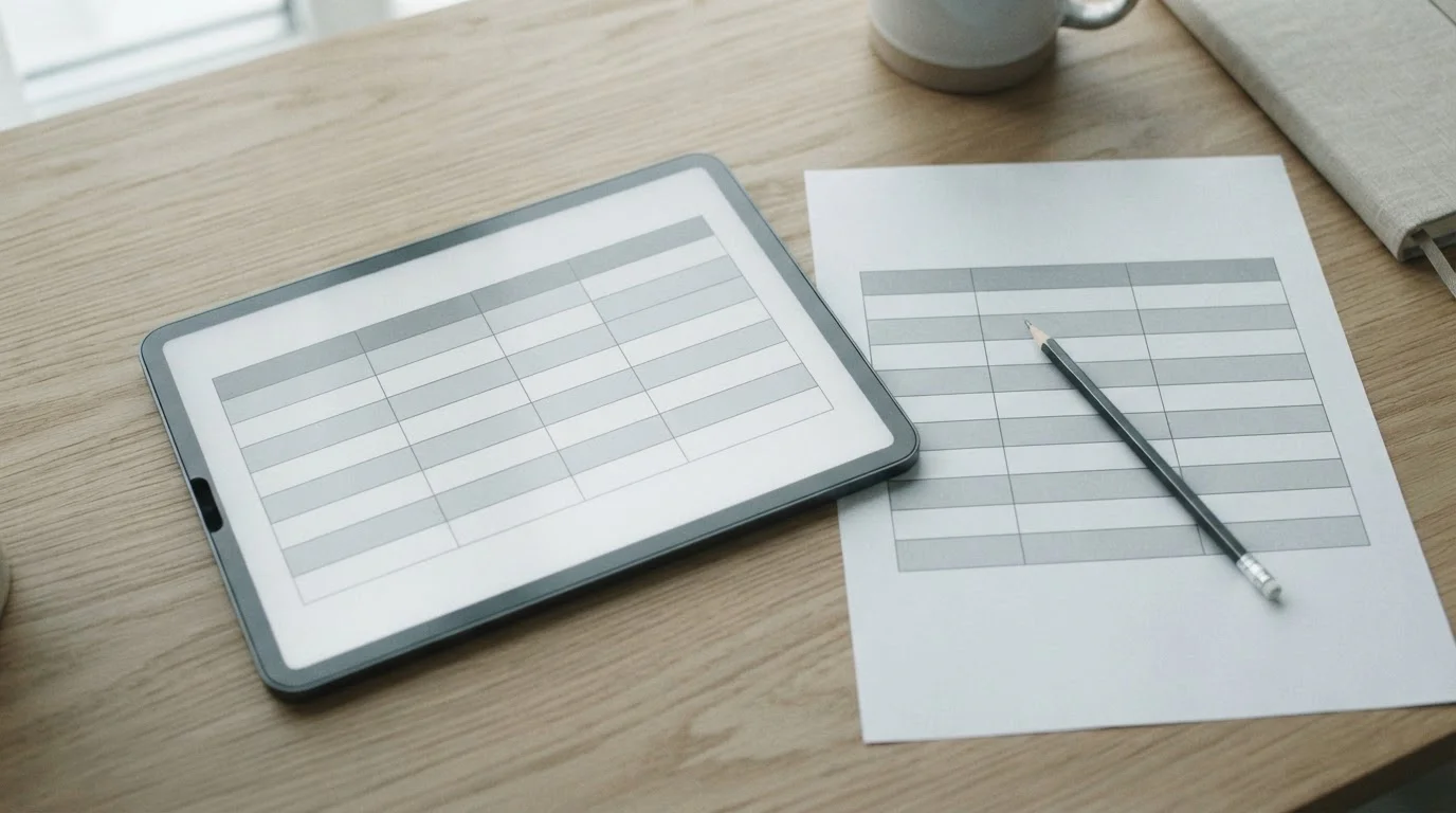 Vergleichstabelle auf Tablet und Papier für Anbieteranalyse