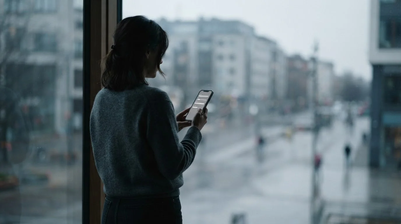 Person am Fenster stellt ruhig ein Limit auf dem Smartphone ein