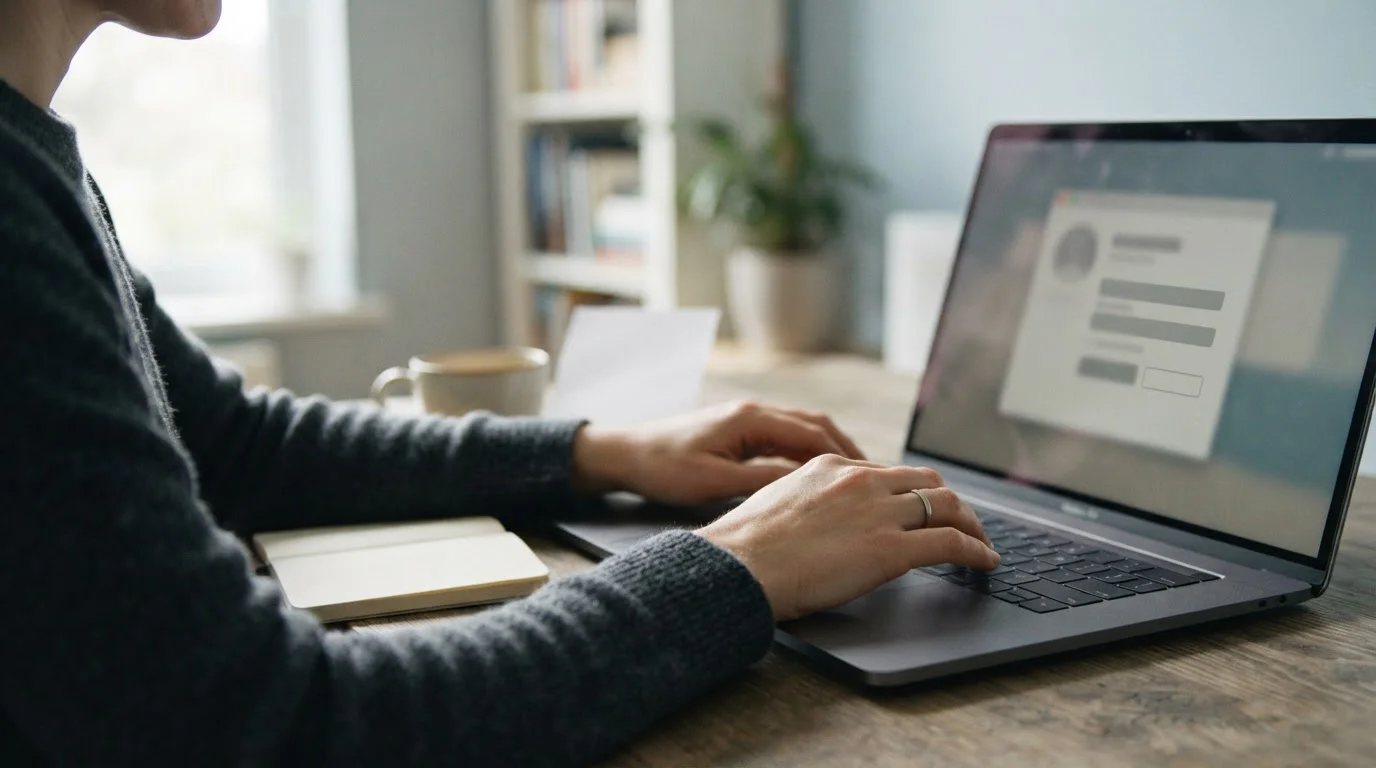 Hände am Laptop mit neutraler Formularansicht