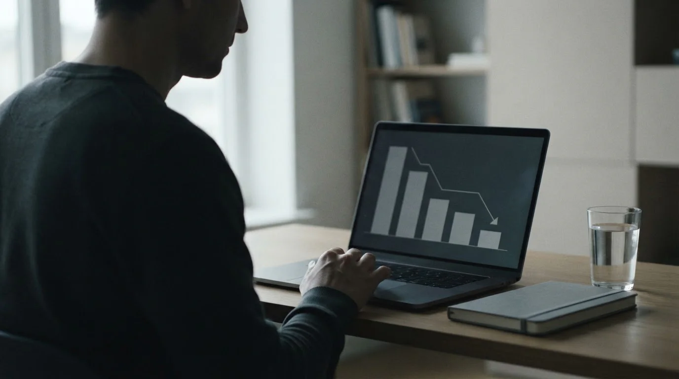 Silhouette einer Person prüft einen abstrakten Kontoverlauf am Laptop