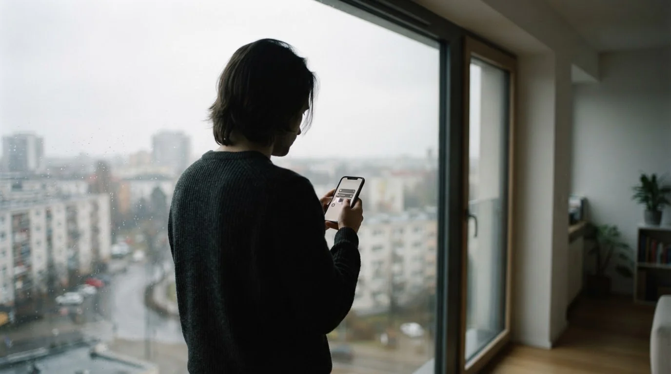 Silhouette einer Person am Fenster stellt Limit auf einem Smartphone ein