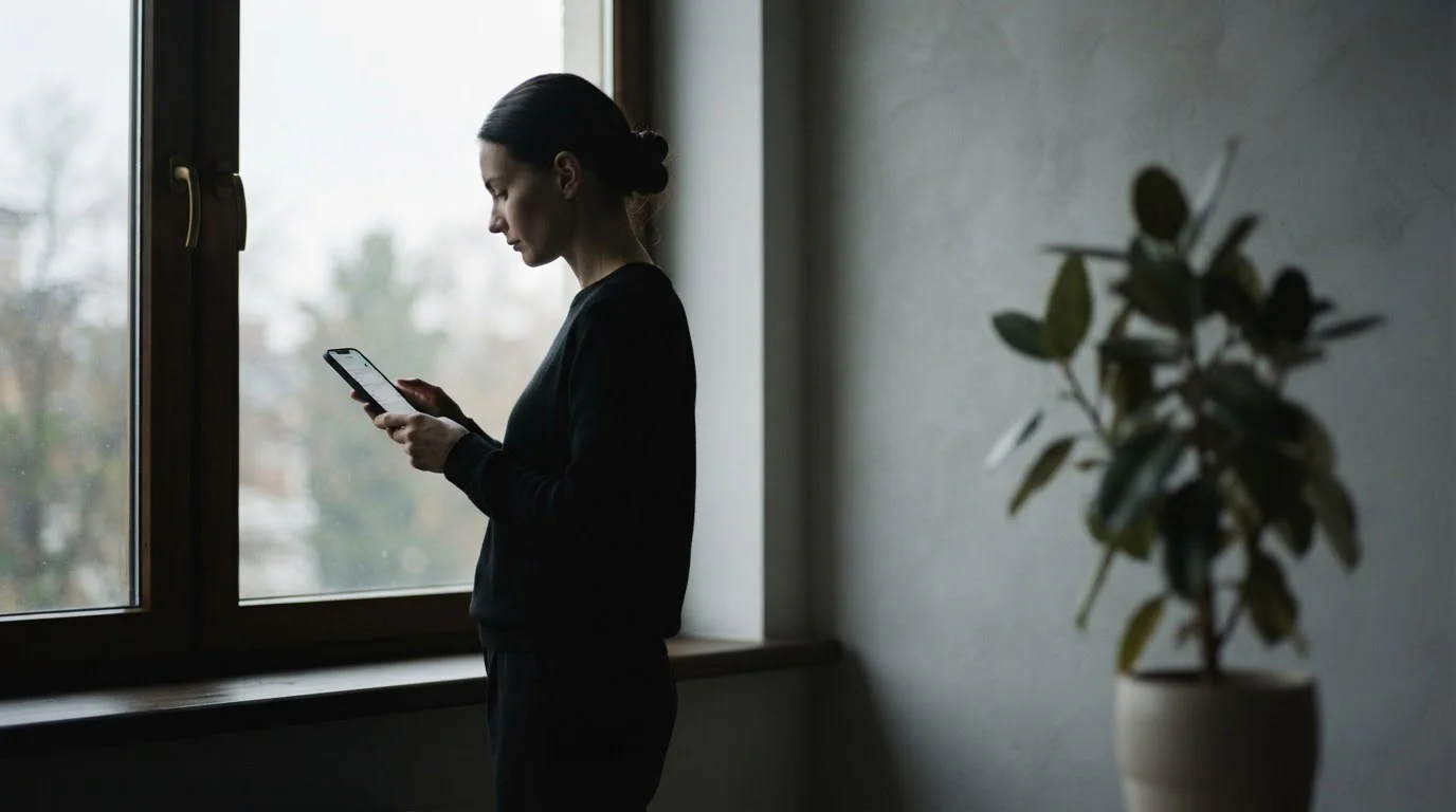 Person am Fenster stellt am Smartphone ein Einsatzlimit ein