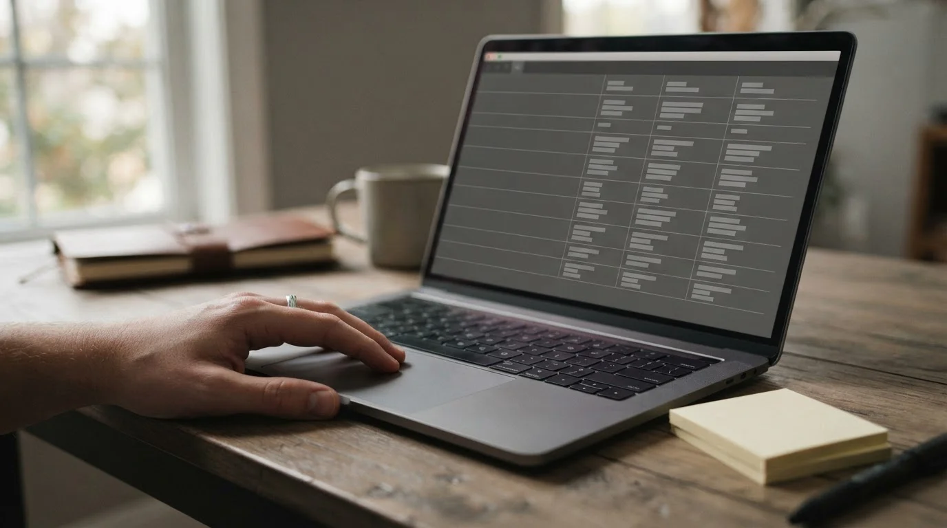 Vergleichstabelle auf einem Laptopbildschirm mit neutralen Zeilen