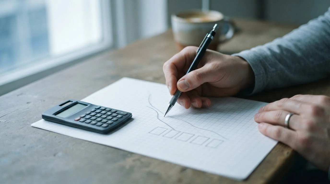 Handschriftliche Berechnung einer Progression auf Millimeterpapier
