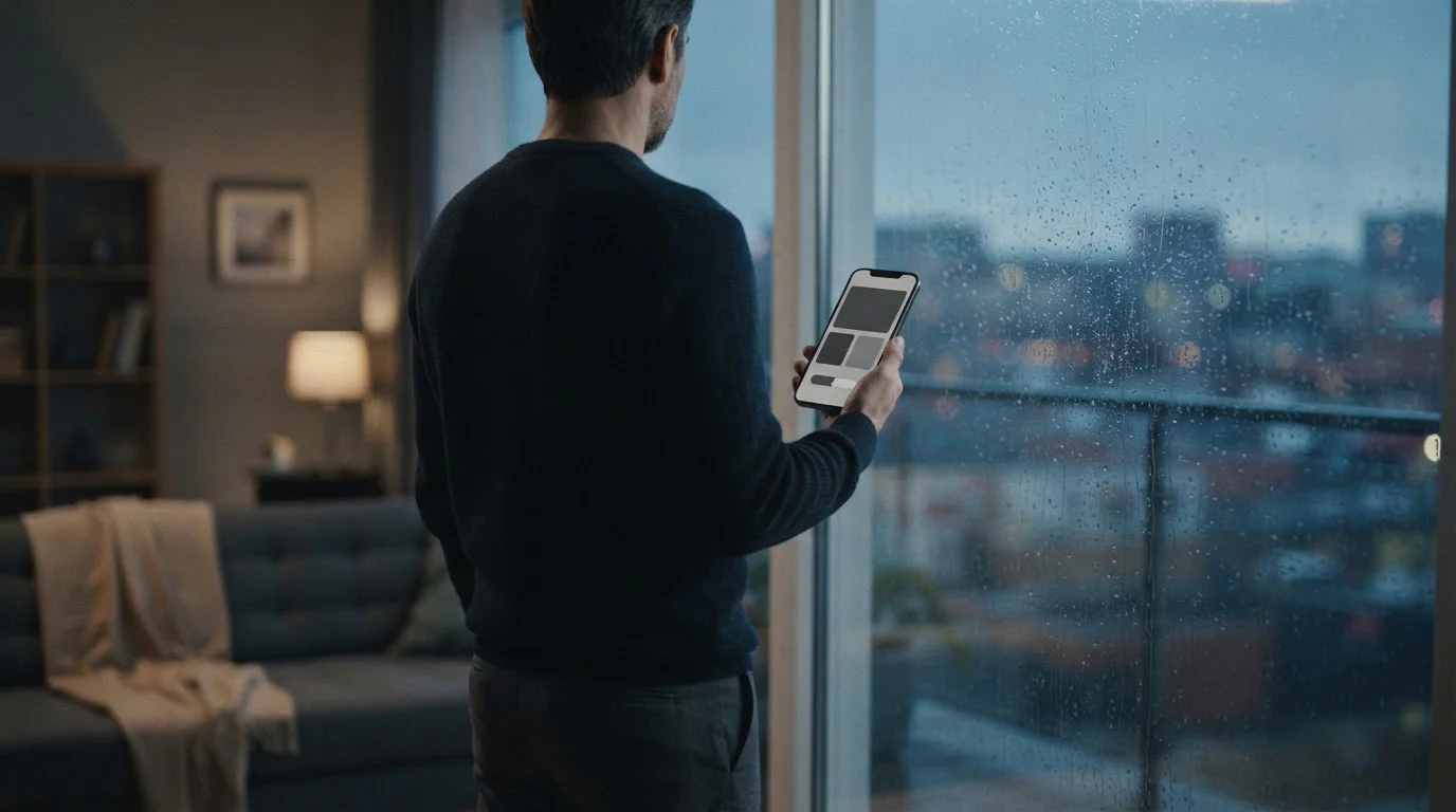 Person am Fenster setzt ein Einzahlungslimit auf dem Smartphone