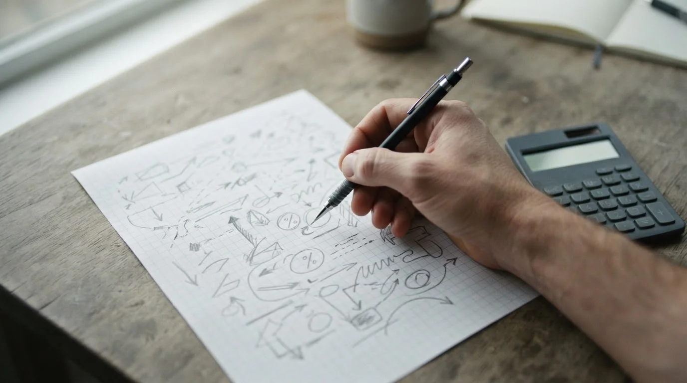 Handschriftliche Berechnung zum tatsächlichen Wert einer Freiwette