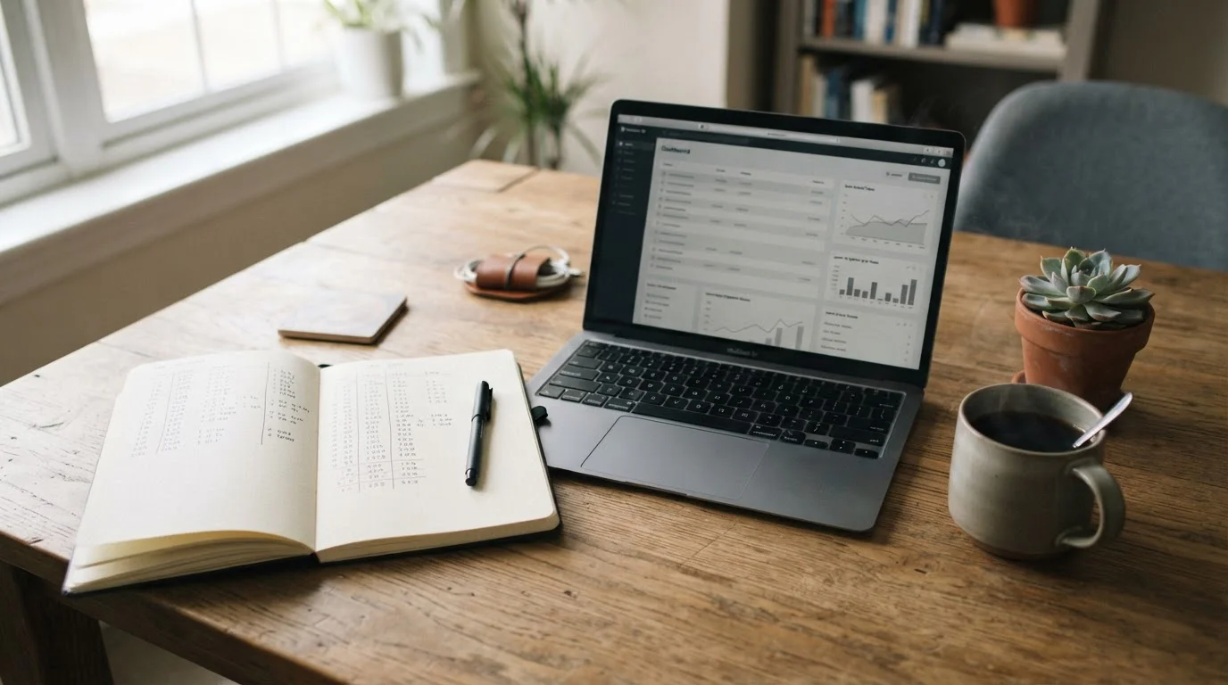 Schreibtisch mit Notizen und Laptop zur Analyse von Sportwettenquoten