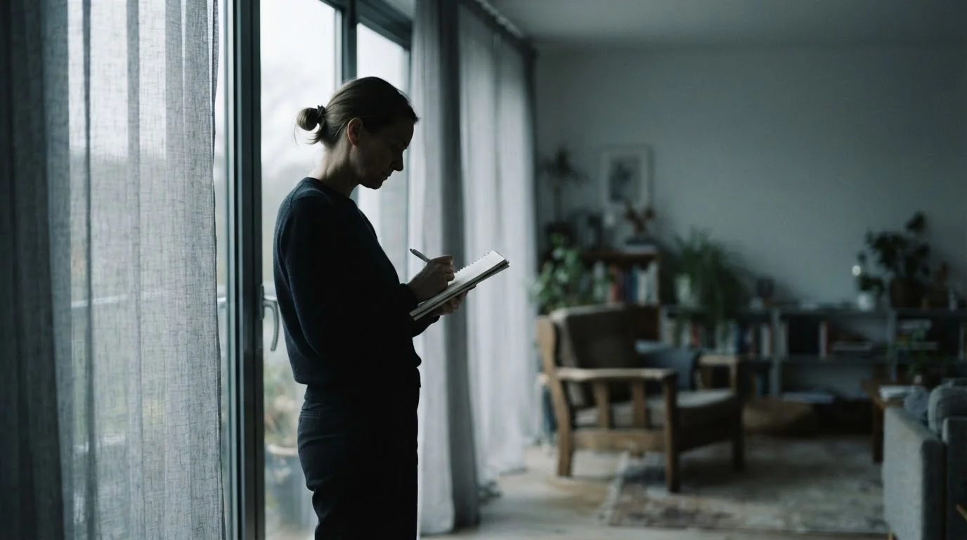 Person am Fenster mit Notizbuch setzt sich ein Einsatzlimit