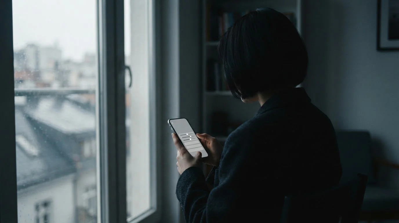 Person am Fenster setzt ein Limit auf einem Smartphone