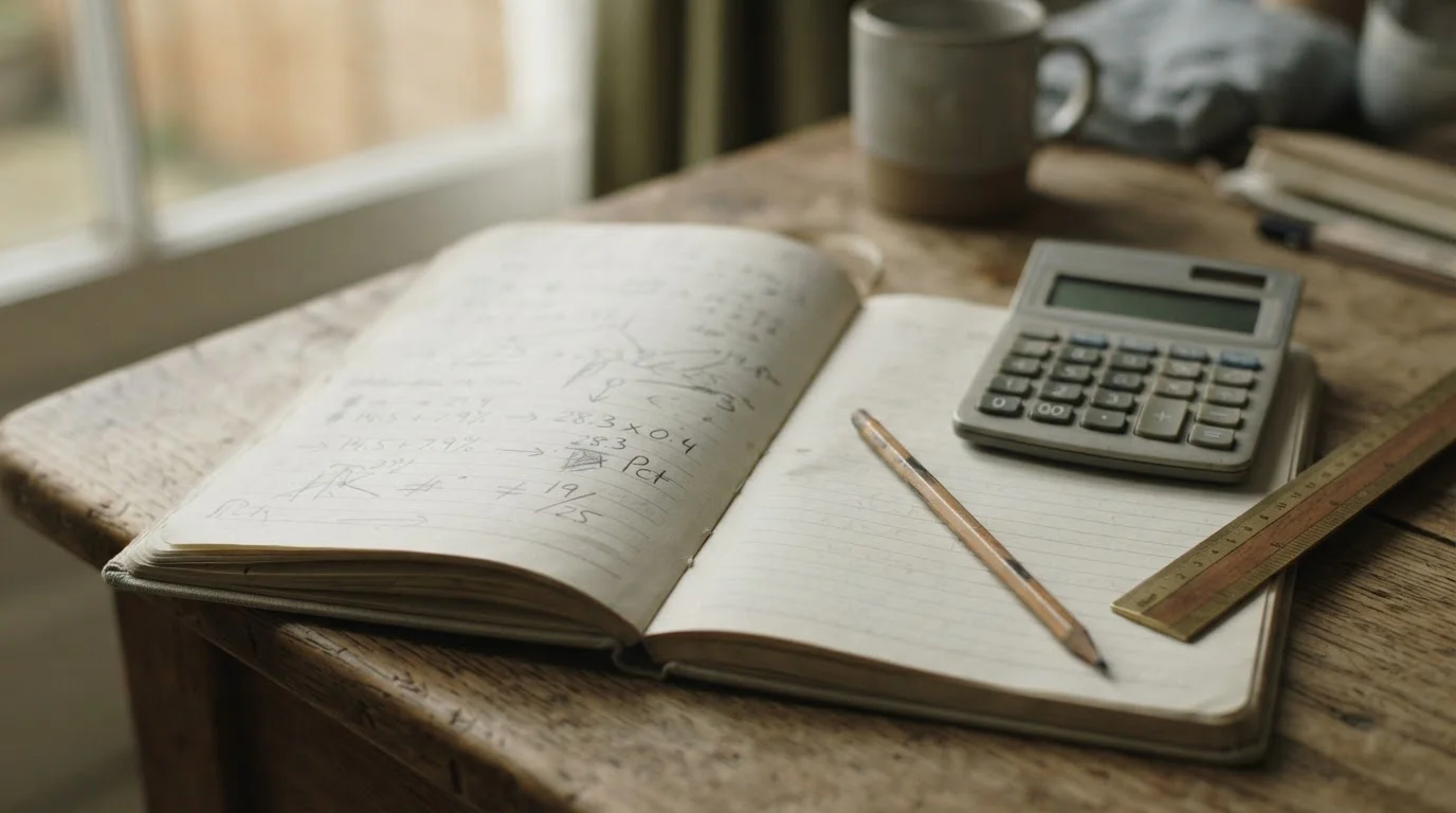 Handschriftliche Berechnung mit Taschenrechner