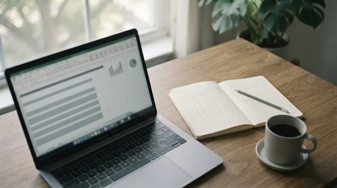 Schreibtisch mit Notizen und Laptop zur Analyse von Wettvorhersagen