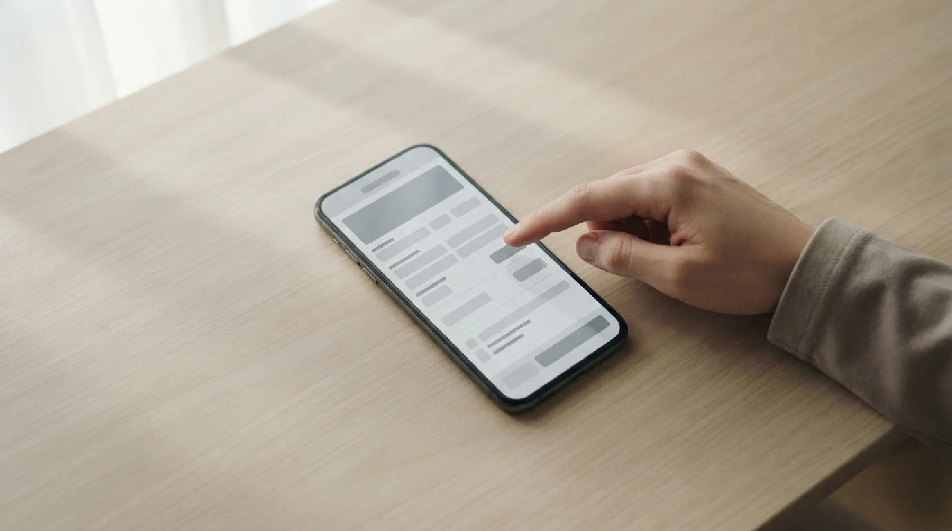 Smartphone auf Schreibtisch mit neutralem Bezahl-Interface