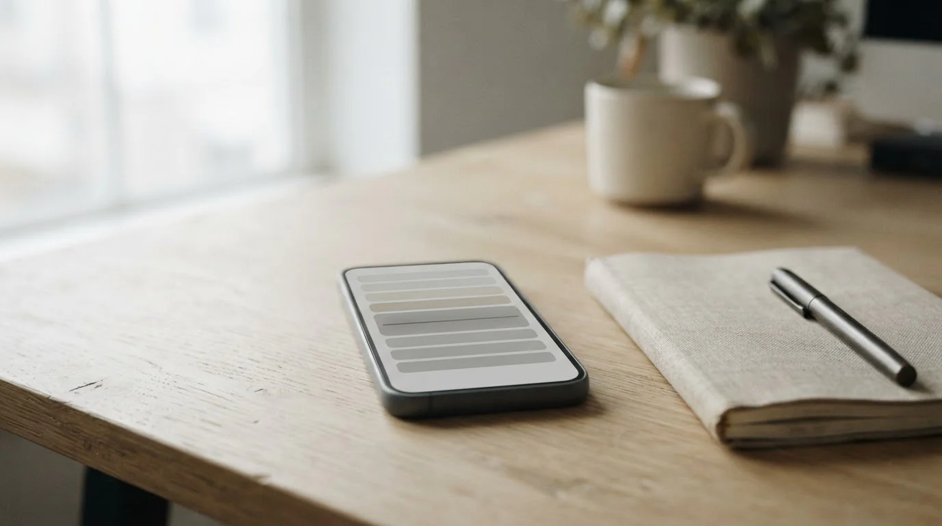 Smartphone mit neutraler Zahlungsoberfläche auf einem Schreibtisch